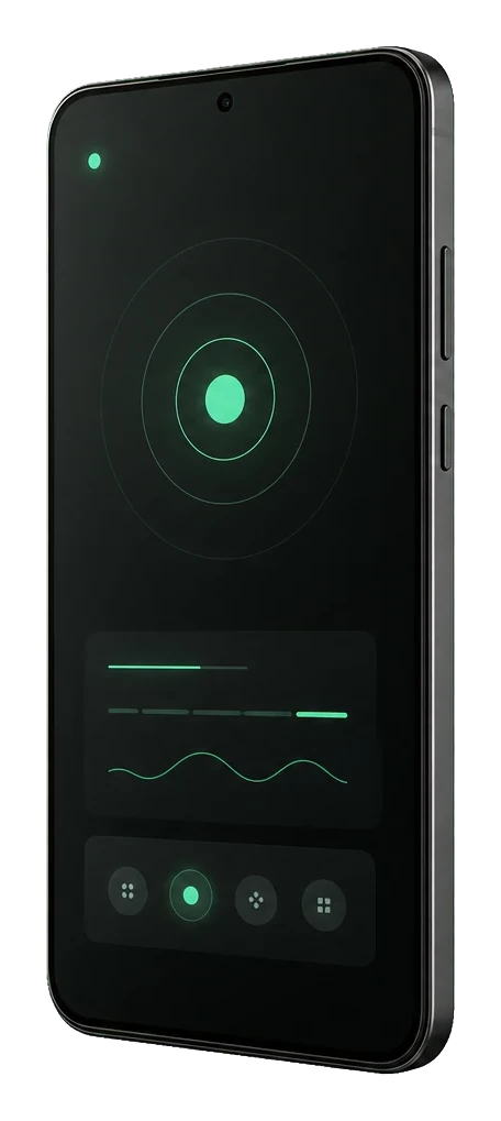 A floating Android phone showing a minimal live-control interface