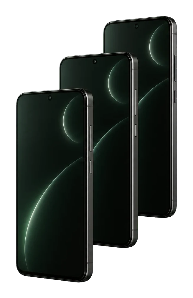 Three floating black Android phones in a clean stack